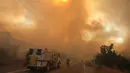 Kebakaran hutan yang disebut Kebakaran Sand, terjadi sejak Jumat (22/07) siang di area Sand Canyon dekat Santa Clarita dan angin menggerakkan api menuju Hutan Nasional Angeles, AS (24/7). (REUTERS / Jonathan Alcorn)