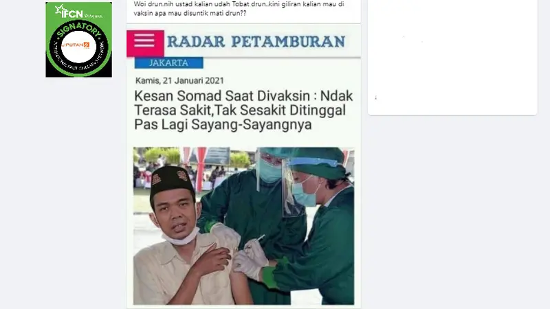 Cek Fakta Liputan6.com menelusuri klaim foto Ustaz Abdul Somad Divaksin