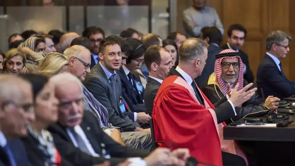 Tim hukum Israel di International of Court Justice (ICJ), Jumat 19 Juli 2024. (AP)