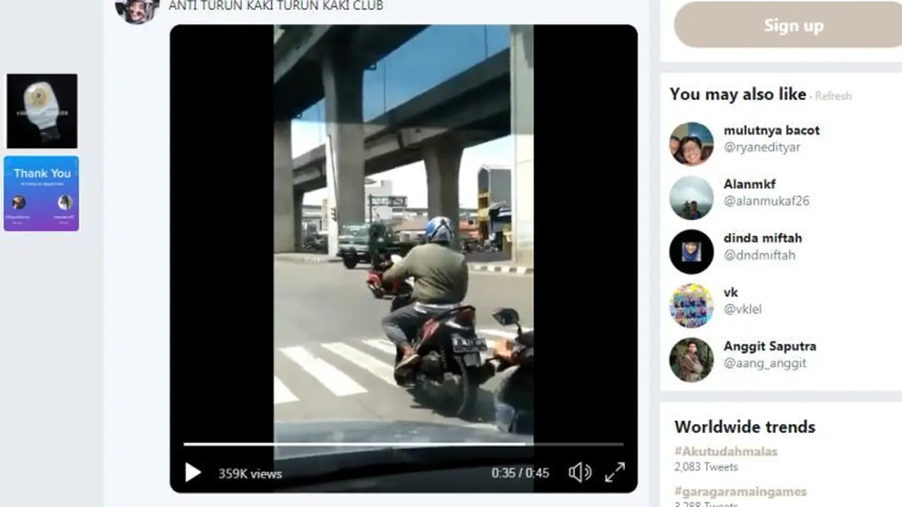 Berhenti di Lampu Lintas Tanpa Menurunkan Kaki (Foto: Twitter)