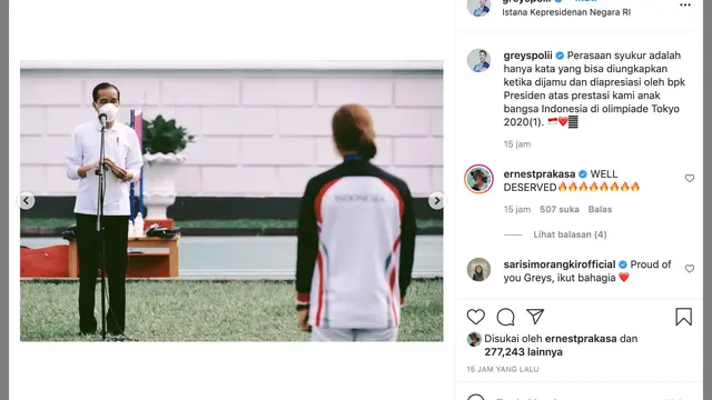 Unggahan Greysia Polii. (Foto: Instagram @greyspolii)
