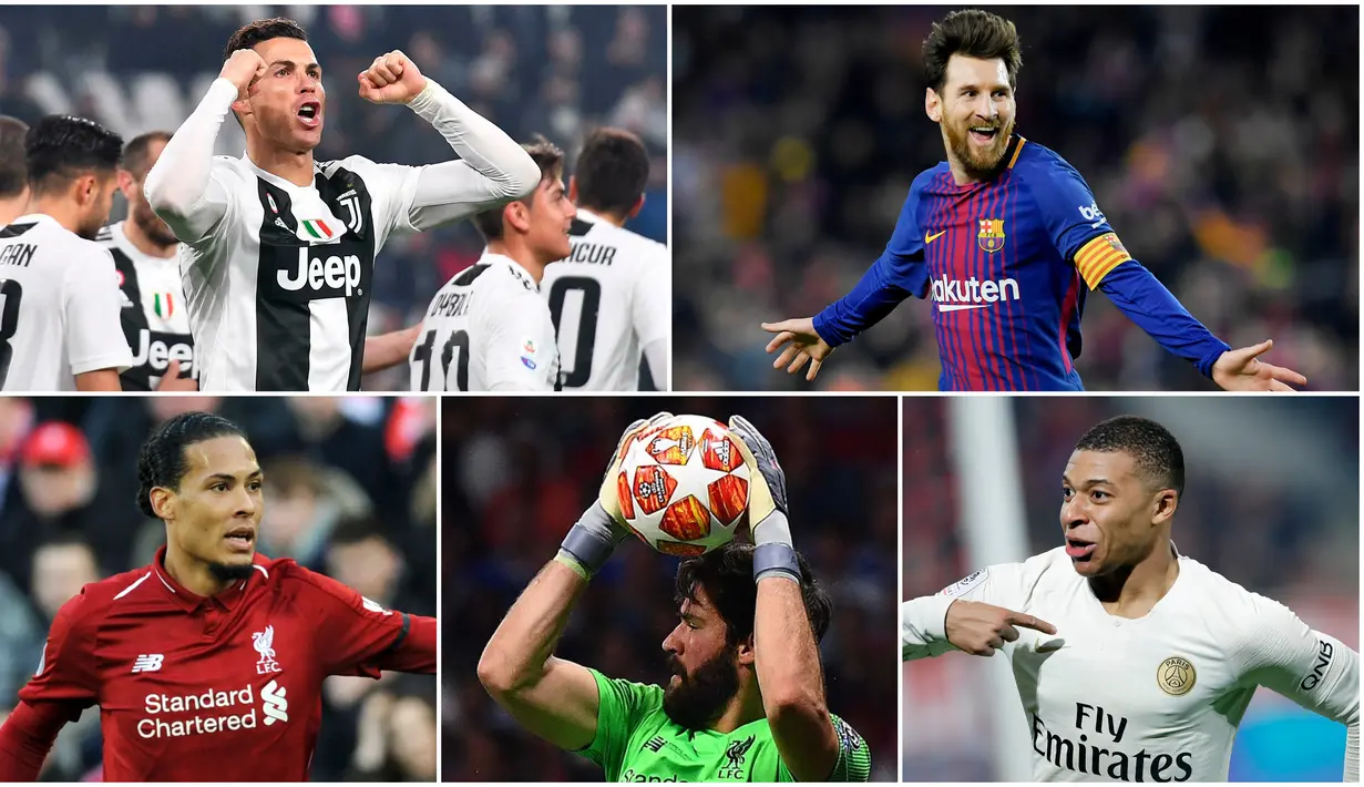 Berikut ini formasi 11 pemain terbaik FIFA 2019. Masih ada nama Lionel Messi dan Cristiano Ronaldo. (Foto Kolase AP dan AFP)