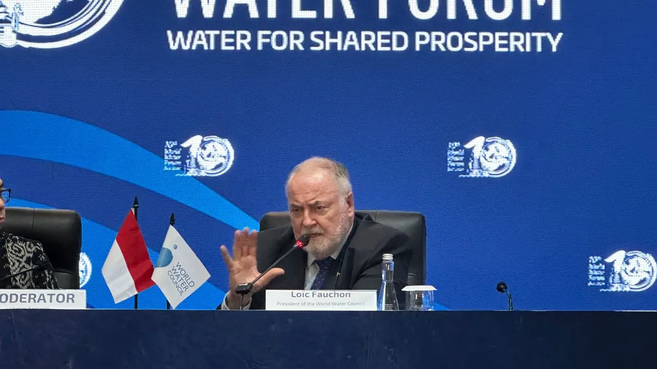 Presiden World Water Council (WWC) Lois Fachon dalam konferensi pers terkait World Water Forum ke-10 di Bali Nusa Dua Convention Center (BNDCC), Nusa Dua, Bali, Selasa (21/5/2024). (Liputan6/Benedikta Miranti)