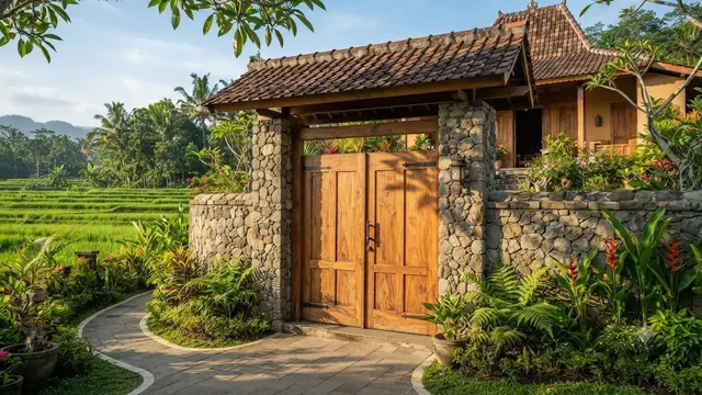 Model Pintu Gerbang Kayu untuk Rumah Pedesaan