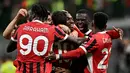 Skor 3-0 bertahan hingga laga usai. Kemenangan ini mengantar Rossoneri naik ke peringkat dua klasemen sementara dengan 11 poin. (Gabriel BOUYS/AFP)