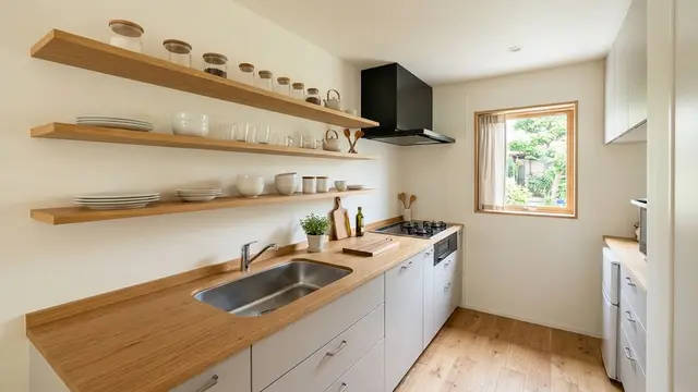 Desain Dapur Kecil dengan Rak Terbuka