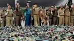 Wagub DKI Djarot Saiful Hidayat memusnahkan ribuan botol minuman beralkohol ilegal hasil operasi sejak Januari-Juni 2016, di kawasan Monas, Jakarta, Selasa (28/6). 19.628 botol yang antara lain hasil penertiban di Kalijodo. (Liptan6.com/Gempur M Surya)