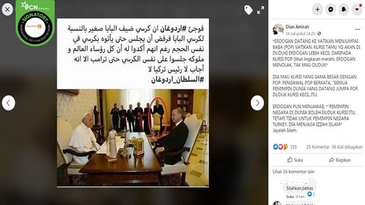 Gambar Tangkapan Layar Foto Erdogan Bertemu Paus Fransiskus