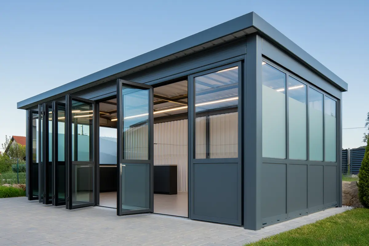 Carport untuk 2 Mobil dengan Pintu Lipat Wide (Foto: Reve Art AI)