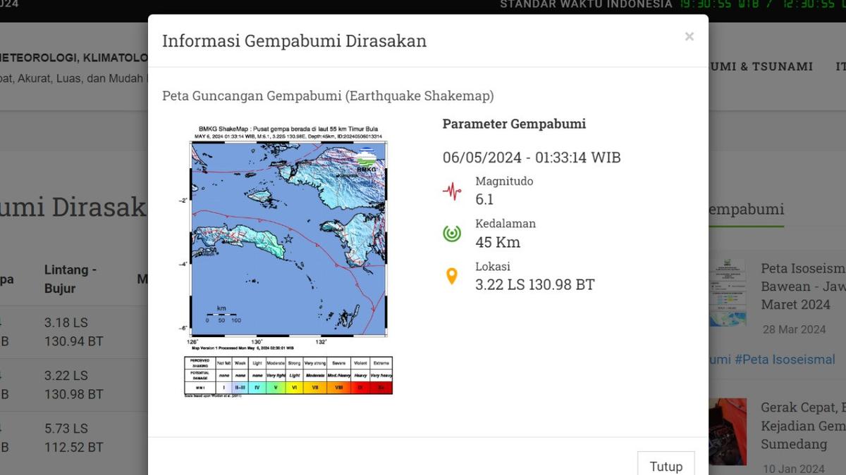 Gempa Hari Ini Senin 6 Mei 2024 di Indonesia: Dua Kali Menggetarkan Bula, Maluku Berita Viral Hari Ini Minggu 19 Mei 2024