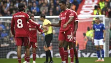 Liverpool meraih kemenangan 2-1 atas Everton pada laga pekan kelima Premier League di Stadion Anfield, Sabtu (20/9/2025) malam WIB. Satu dari dua gol The Reds dicetak&nbsp;Ryan Gravenberch (nomor 38). (AP Photo/Rui Vieira)