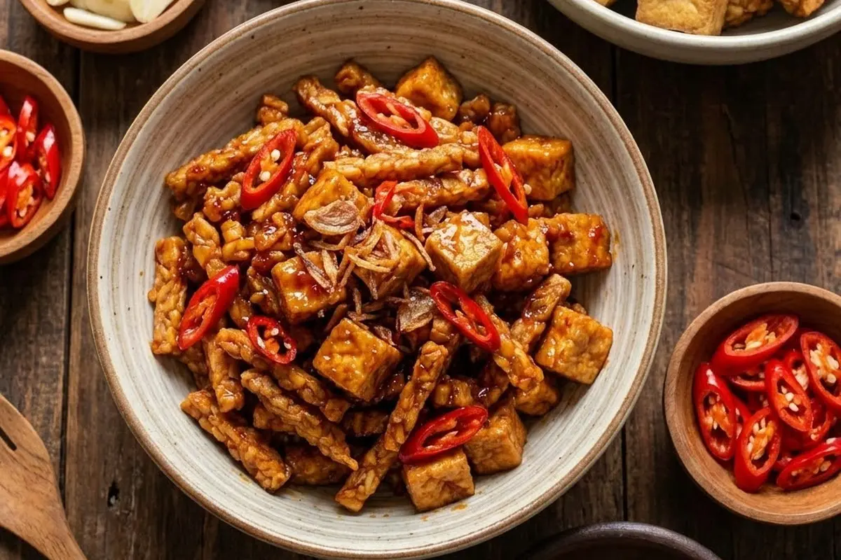 Sajian sambal goreng tahu tempe kering pedas manis (Gemini AI)