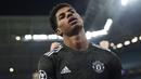 Striker Manchester United, Marcus Rashford, tampak kecewa usai ditaklukkan RB Leipzig pada laga Liga Champions di Red Bull Arena, Rabu (9/12/2020). MU takluk dengan skor 3-2. (ANNEGRET HILSE / POOL / AFP)