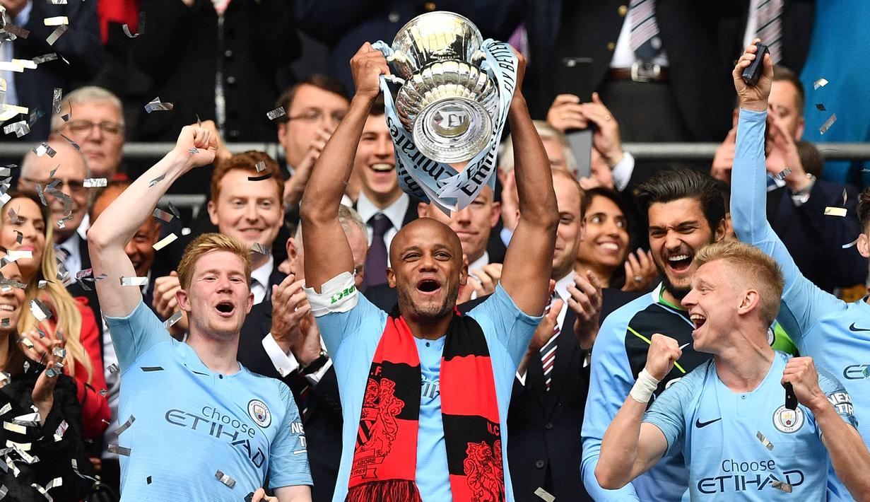 Manchester City. Manchester City juga berhasil mengoleksi 6 gelar Piala FA dari total 11 kali mencapai final. Gelar terakhir mereka raih pada musim 2018/2019 usai mengalahkan Watford 6-0 di partai final, 18 Mei 2019. (AFP/Daniel Leal)