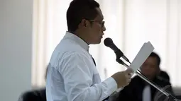 Sidang kedua Anas mengagendakan pembacaan nota keberatan terhadap dakwaan jaksa penuntut umum, Pengadilan Tipikor, Jakarta, Jumat (6/6/2014) (Liputan6.com/Johan Tallo)