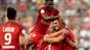 Pemain PSG merayakan gol yang di cetak Thomas Meunier ke gawang Real Madrid pada laga International Champions Cup (ICC) 2016, di Stadion Ohio, Columbus, Ohio, AS, Kamis (28/7/2016) pagi WIB. (EPA/Mark Lyons)