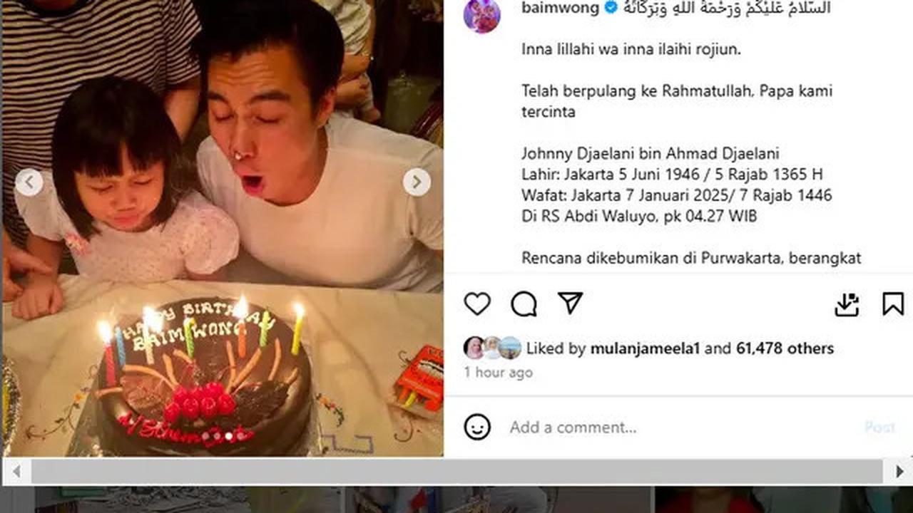 Ayah Baim Wong, Johnny Wong Meninggal Dunia dan Akan Dimakamkan di Purwakarta