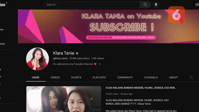 Channel YouTuber, Klara Tania.