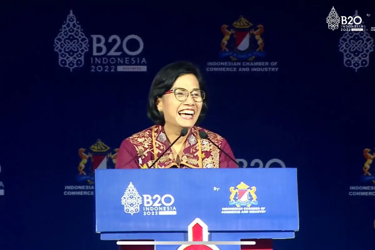 Menteri Keuangan (Menkeu) Sri Mulyani Indrawati dalam B20 Summit Indonesia, Senin (14/11/2022).
