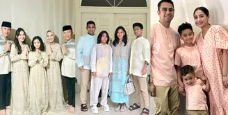 Keluarga Teungku Wisnu dan Shireen Sungkar memilih baju sarimbit berwarna lilac dari brand sendiri, Shi by Shireen di momen Lebaran. [@shibyshireen]