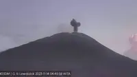 Gunung Ili Lewotolok di Pulau Lembata, NTT, kembali erupsi mengeluarkan abu vulkanik setinggi sekitar 300 meter dari kawah, Selasa (14/11/2023).