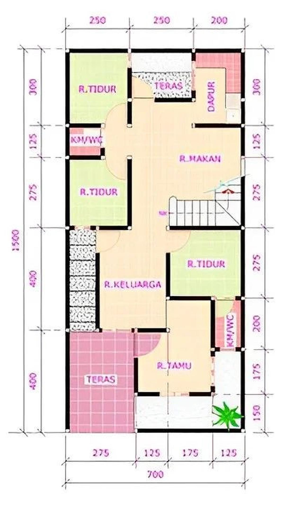 Desain Rumah dengan 3 Kamar Tidur dan 1 Mushola 2 Lantai