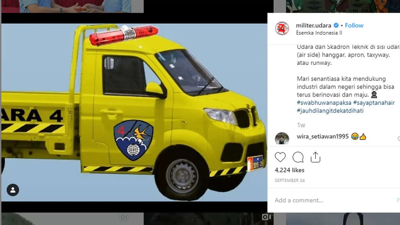 puluhan Esemka Bima untuk mendukung kegiatan operasional satuan operasi, khususnya Skadron Udara dan Skadron Teknik, seperti dilansir @militer.udara, Jumat (4/10/2019).
