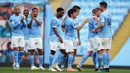 1. Manchester City (102 gol dari 38 pertandingan) - Manchester City menorehkan 102 gol di musim ini. Sumbangan gol terbanyak dicetak oleh Sergio Aguero, Raheem Sterling, Gabriel Jesus, Riyad Mahrez dan Kevin De Bruyne. (AFP/Dave Thompson/pool)