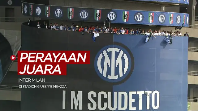 Berita video perayaan Inter Milan juara Liga Italia 2020/2021 di salah satu menara Stadion Giuseppe Meazza, Minggu (23/5/2021).