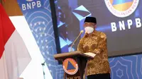 Menko PMK Muhadjir Effendy saat Penutupan Rakornas Penanggulangan Bencana Badan Nasional Penanggulangan Bencana di Graha BNPB, Jakarta, Rabu (10/3/2021). (Kementerian Koordinator Bidang Pembangunan Manusia dan Kebudayaan/Kemenko PMK)