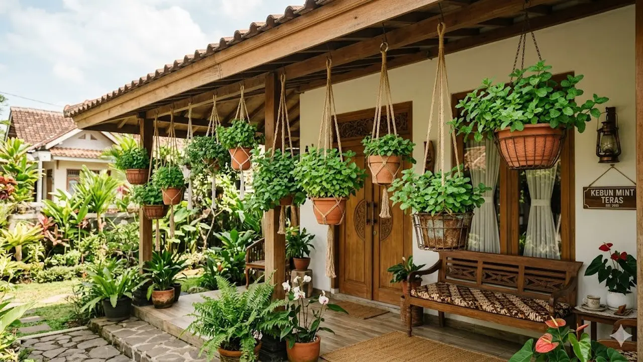 Rumah Kecil dengan Tanaman Gantung