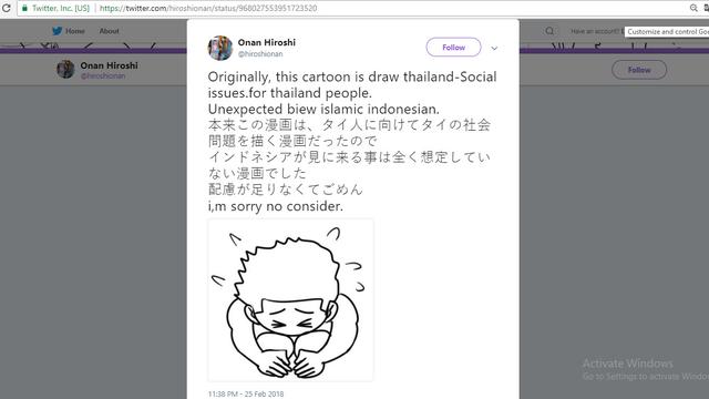 Permintaan maaf kartunis Jepang Onan Hiroshi (Twitter/@hiroshionan)