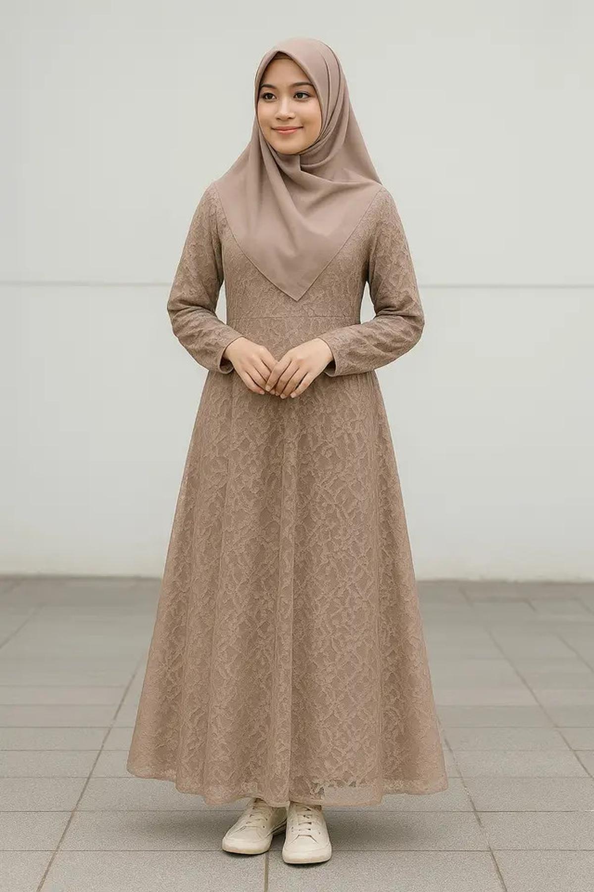 8 Inspirasi Model Gamis Syari A-Line Kombinasi Brokat, Pilihan Tepat untuk Tampil Elegan dan Anggun