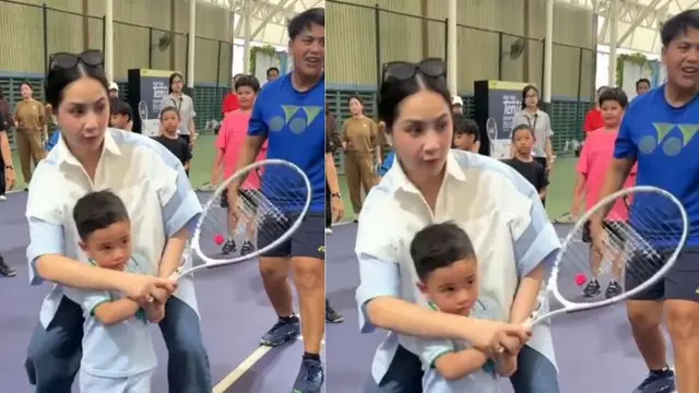 Potret Rayyanza Ikut Latihan Tenis Didampingi Nagita Slavina. (instagram/tercipungcipung)