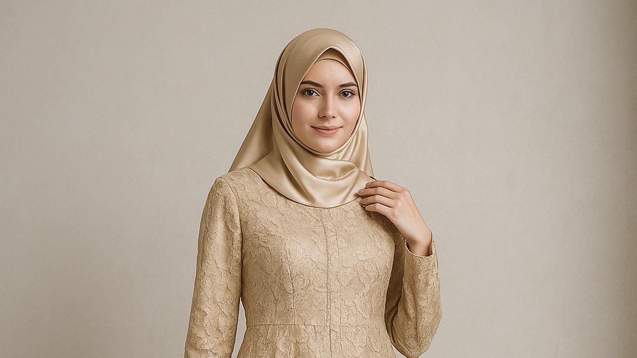 Ilustrasi Gamis Syari Brokat Kombinasi Satin