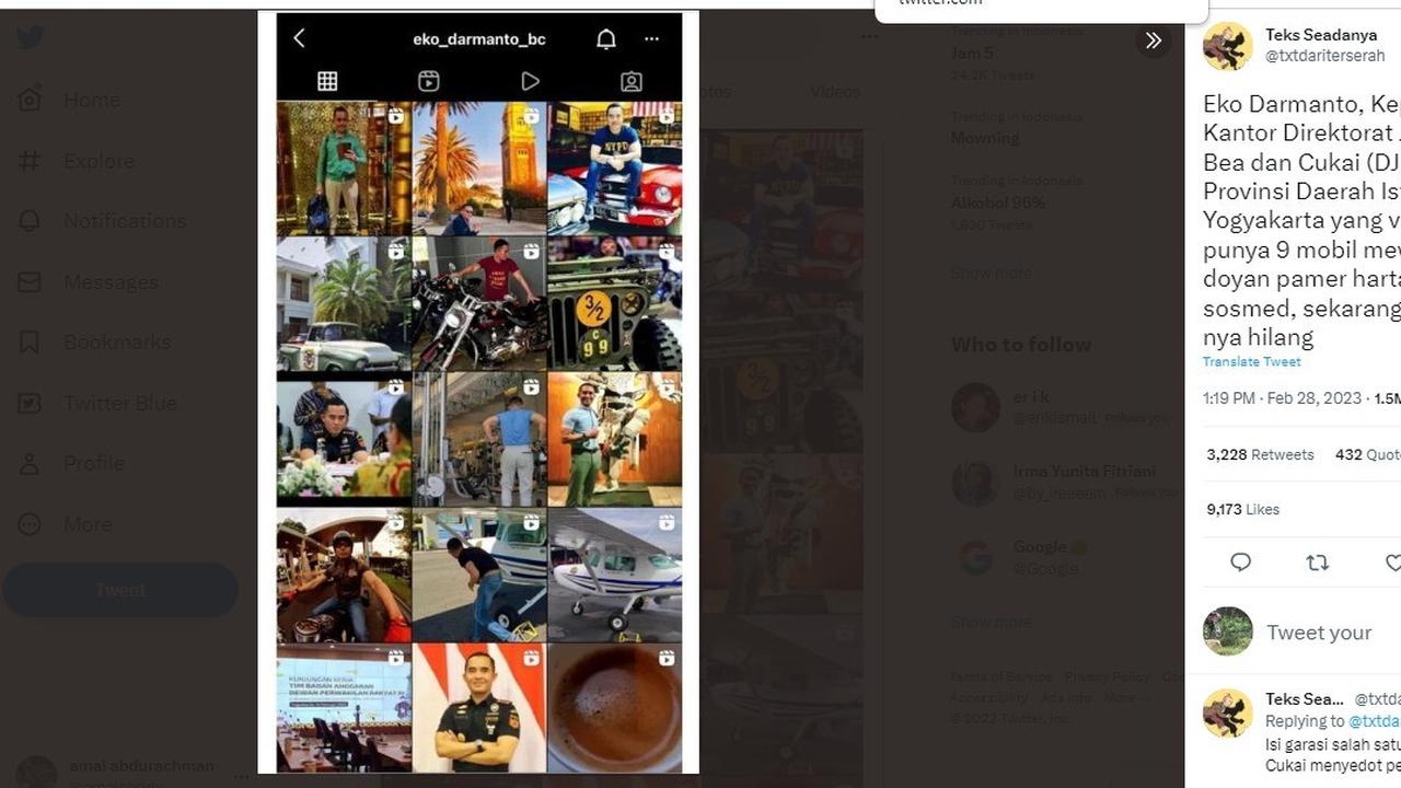 Mengintip Koleksi Kendaraan Kepala Bea Cukai Jogja Eko Darmanto, Punya 9 Mobil dengan Nilai Nyaris Rp 3 Miliar (tangkapan layar @txtdariterserah/ Twitter)