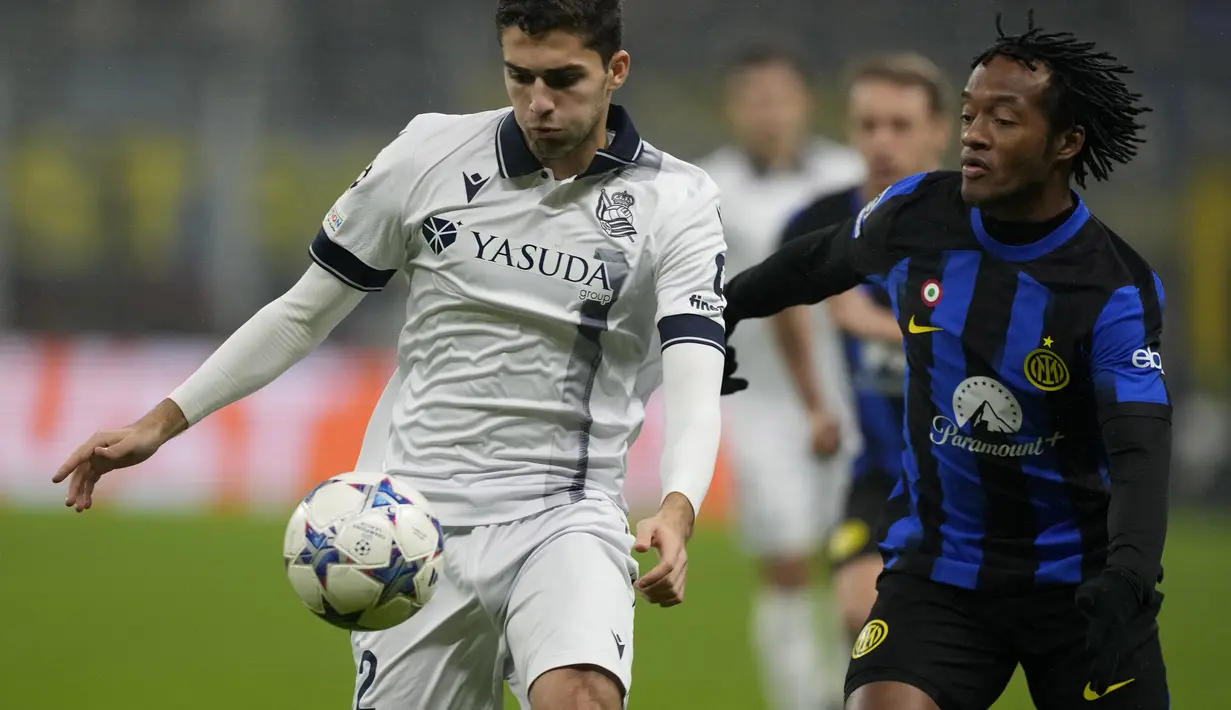 Sociedad dan Inter sama-sama mengoleksi 12 poin dengan urutan Sociedad sebagai juara grup dan Inter lolos sebagai runner-up. (AP Photo/Antonio Calanni)