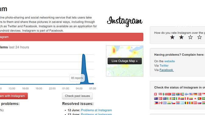 Instagram down menurut situs Down Detector (Liputan6.com/ Agustin Setyo W)