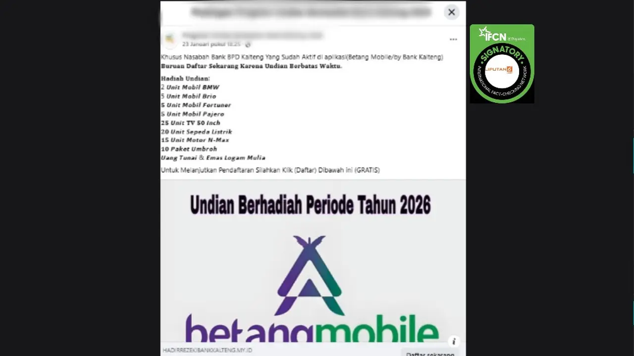 Cek Fakta Liputan6.com mendapati klaim link pendaftaran undian berhadiah Bank Kalteng yang beredar di Facebook.
