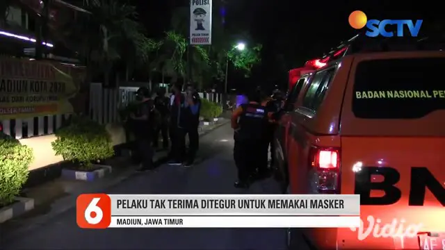 Seorang pemuda di Madiun memukul Satgas Covid-19 yang tengah berpatroli pada Sabtu malam. Diduga tersinggung karena ditegur tak pakai masker. Kasus ini dilaporkan ke Polsek Taman. Polisi memediasi antara pelaku dan korban.