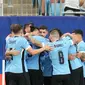 Pemain Uruguay Rodrigo Bentancur&nbsp;berselebrasi bersama rekan satu timnya setelah mencetak gol pertama dalam pertandingan perebutan tempat ketiga Copa America 2024&nbsp;melawan Kanada di Stadion Bank of America, Charlotte, Carolina Utara pada Minggu (14/7/2024) pagi WIB. (Grant Halverson/Getty Images/AFP)