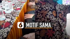 Motif batik pada taplak meja itu sama dengan kemeja batik yang dipakai.
