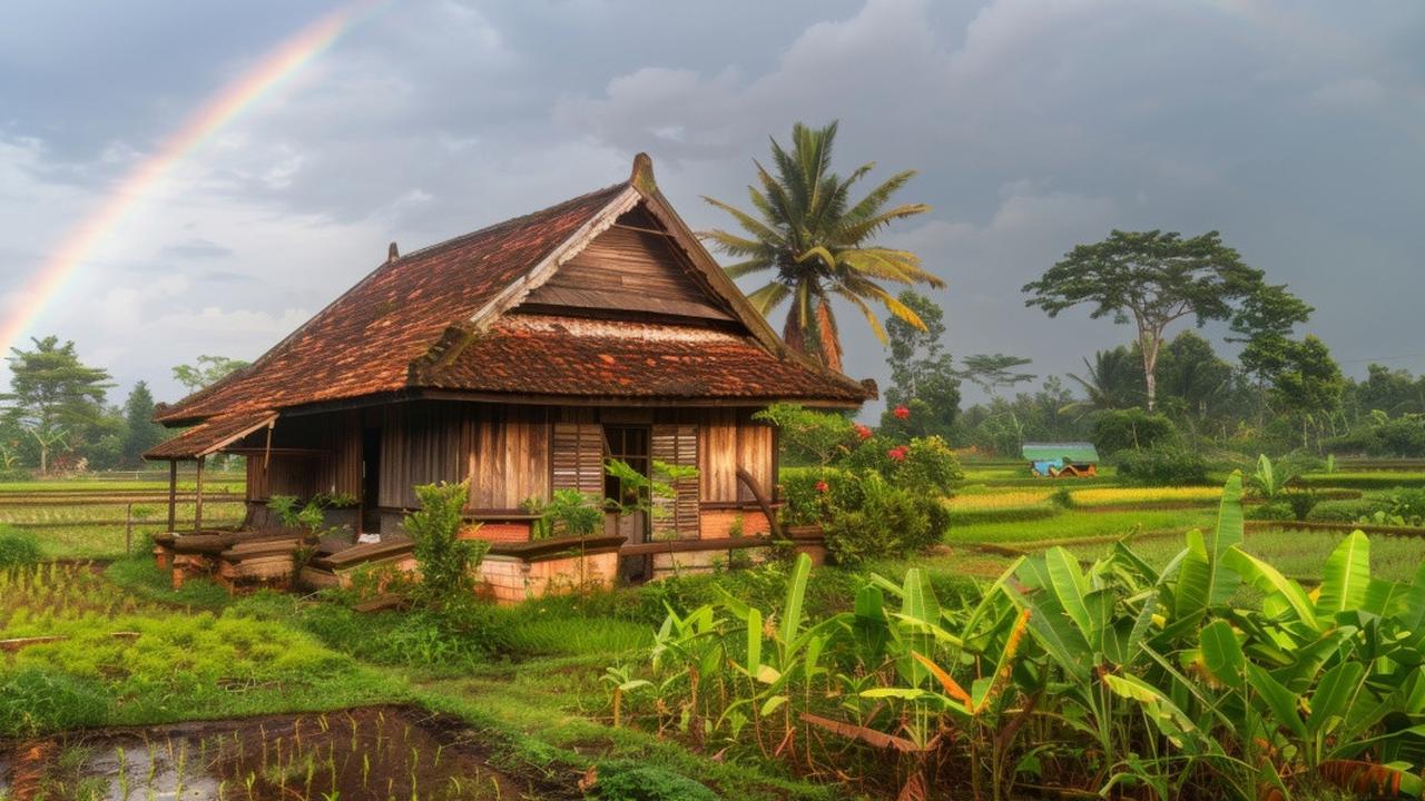 Ilustrasi Rumah Tepi Sawah