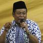 Ketua PBNU KH. Marsudi Syuhud memberikan sambutan pada acara bedah buku Membela Islam, Membela Kemanusiaan yang mengangkat tema Merawat Keindonesiaan di Tengah Ancaman Politik Sara di Jakarta, Jumat (6/4). (Liputan6.com/Arya Manggala)