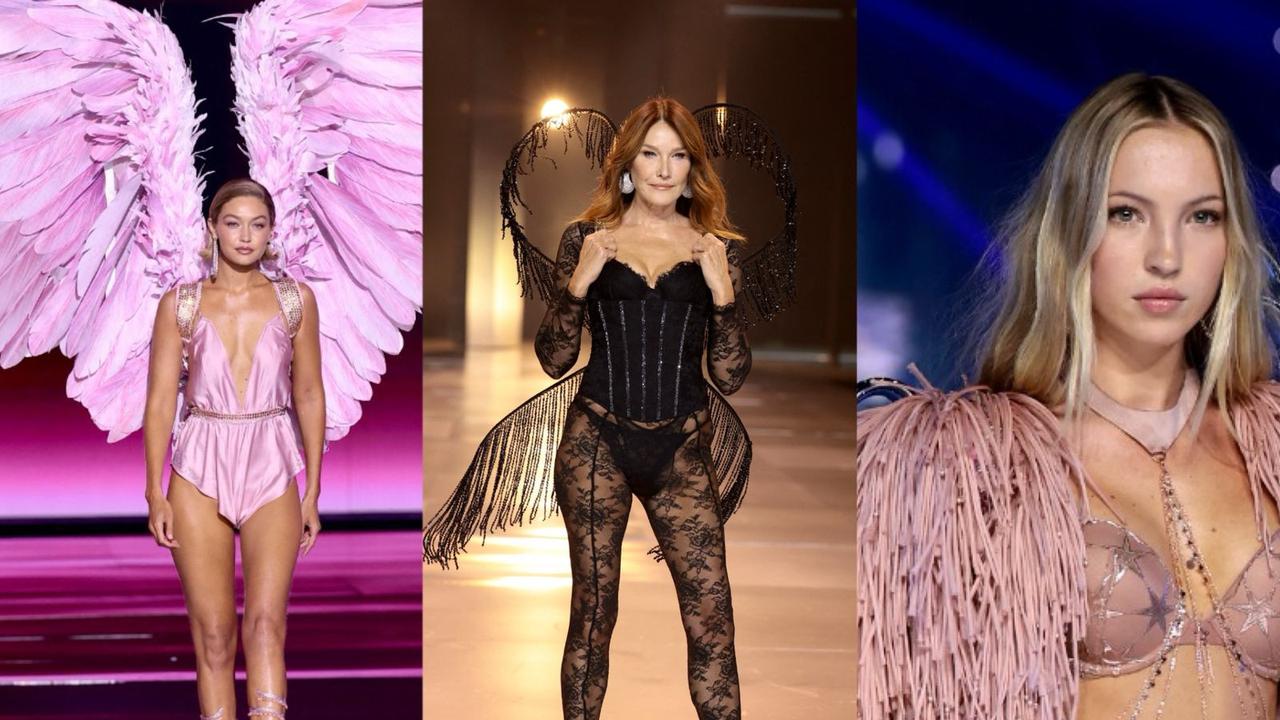 Model Gigi Hadid, Carla Bruni, Lila Moss berjalan di landasan pacu selama Pertunjukan Busana Victoria's Secret di Duggal Greenhouse di Brooklyn Navy Yard di Brooklyn, New York pada tanggal 15 Oktober 2024.ANGELA WEISS / AFP