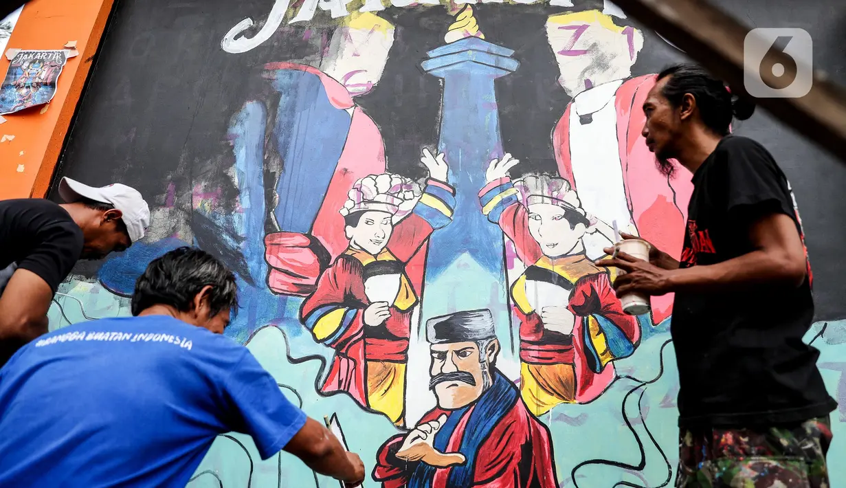 Tercatat, ada 33 peserta dari berbagai kalangan mengikuti pelatihan seni lukis mural di Pusat Pelatihan Seni Budaya (PPSB) Pondok Kelapa, Jakarta Timur. (Liputan6.com/Herman Zakharia)