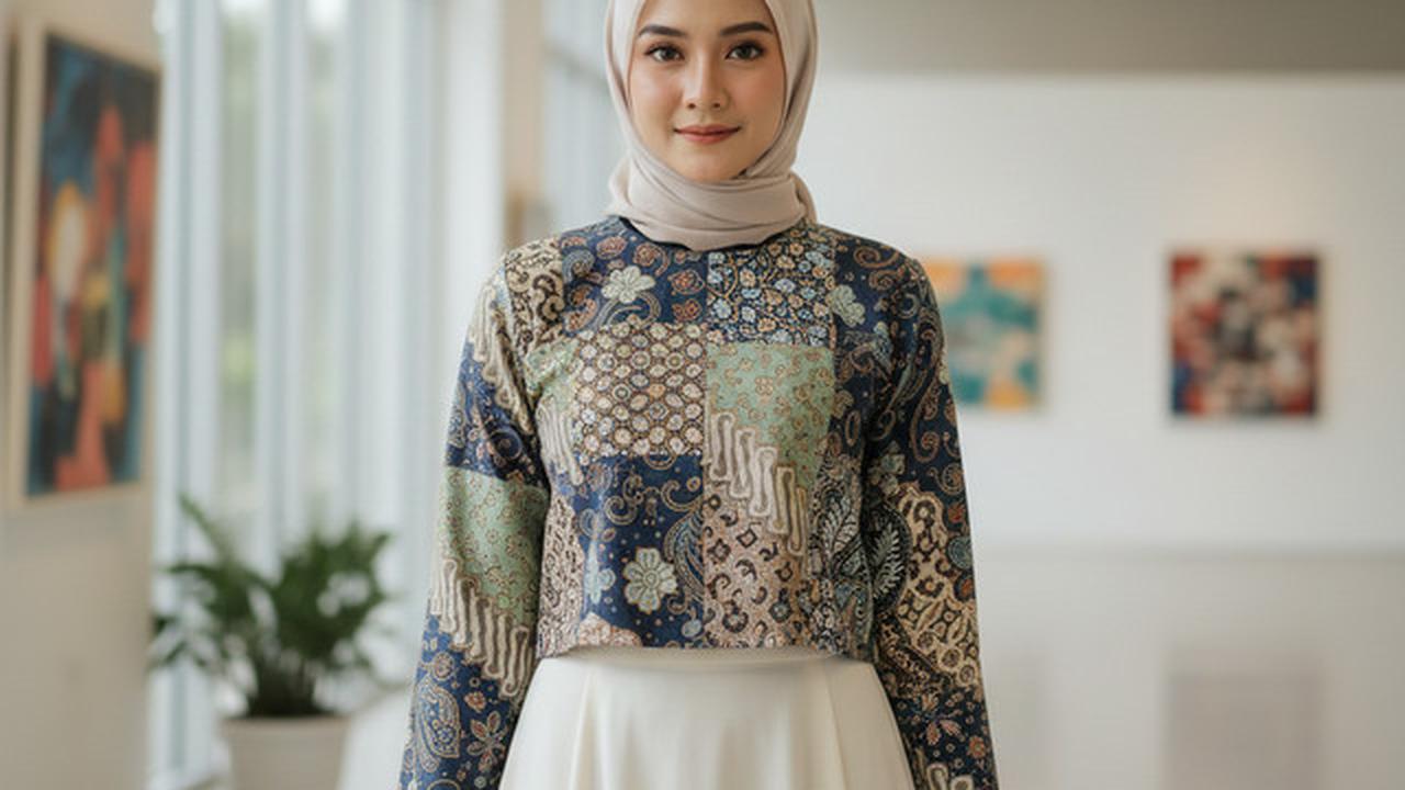 Model Atasan Batik Crop Cut dengan Rok High Waist