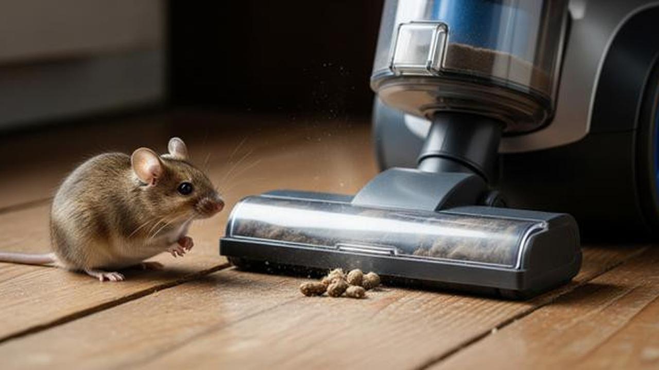 Ilustrasi kotoran tikus tersedot vacuum cleaner.