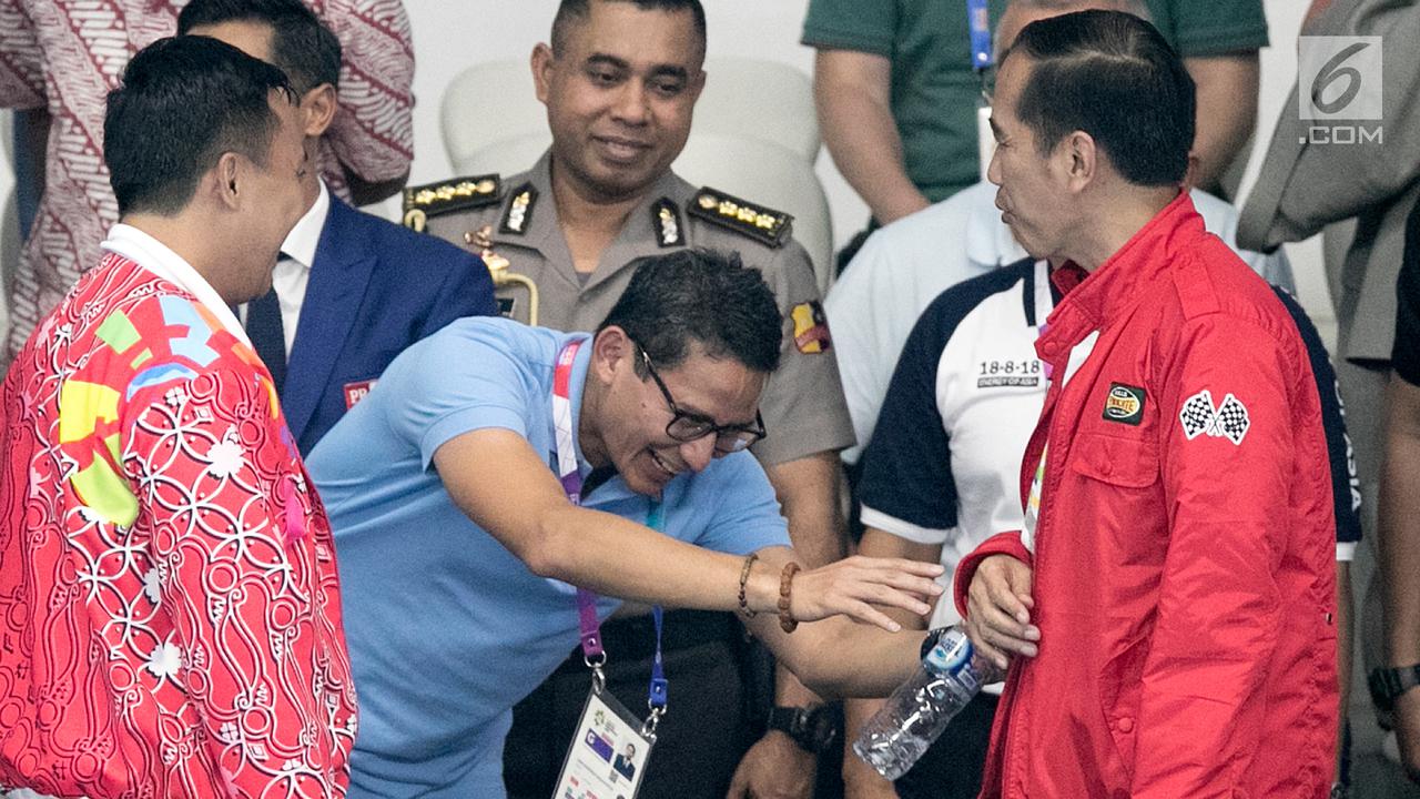 Keakraban Jokowi dan Sandiaga Uno di Asian Games 2018