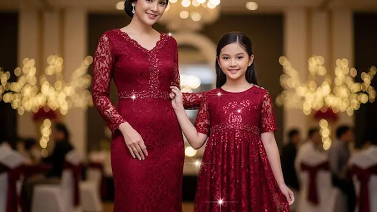 Dress Brokat Kombinasi Payet Halus/Baju Brokat Anak Kembaran dengan Ibu untuk Pesta (Sumber: gemini.com)